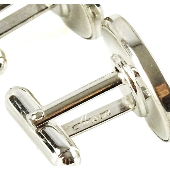 Anson Letter R Initial Cufflinks Black Oval Silvertone Monogram - Picture 3 of 3